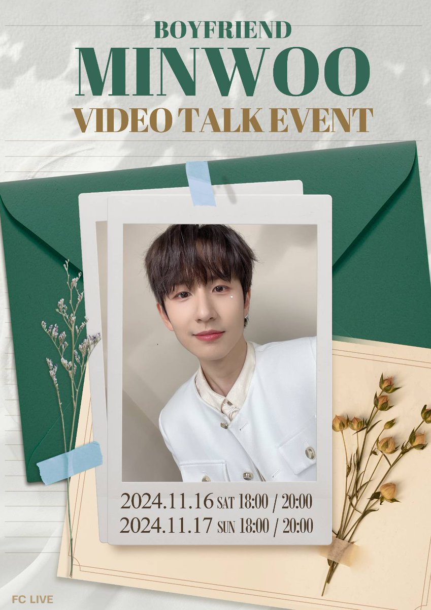 FCLIVE_official's tweet photo. #BOYFRIEND #MINWOO VIDAO TALK EVENT

／
📢 明日12時販売開始！数量限定/ limited quantity
🔗 https://t.co/QjRh16zaga
＼

🗓11.16(SAT)-11.17(SUN)
⏰18:00 / 20:00 (KST)

많은 관심 부탁드립니다♡
沢山のご参加お願いします🫶

#ミヌ #민우 https://t.co/UPLaCmVbb2
