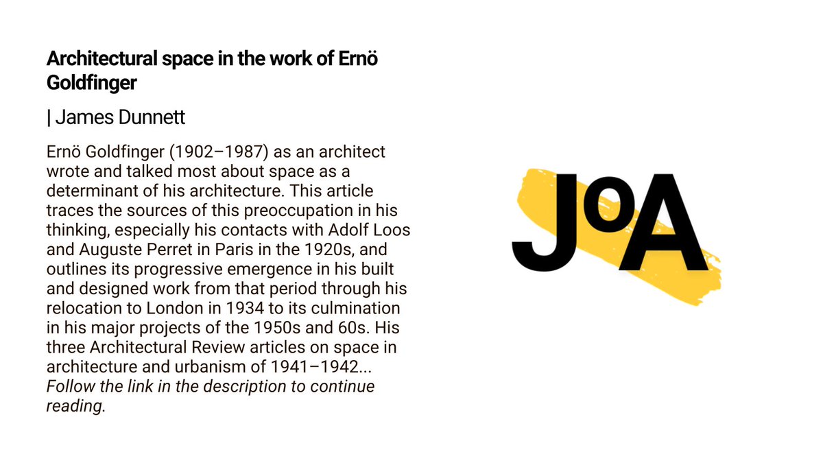 📢 Architectural space in the work of Ernö Goldfinger – New paper by James Dunnett
tandfonline.com/doi/full/10.10…