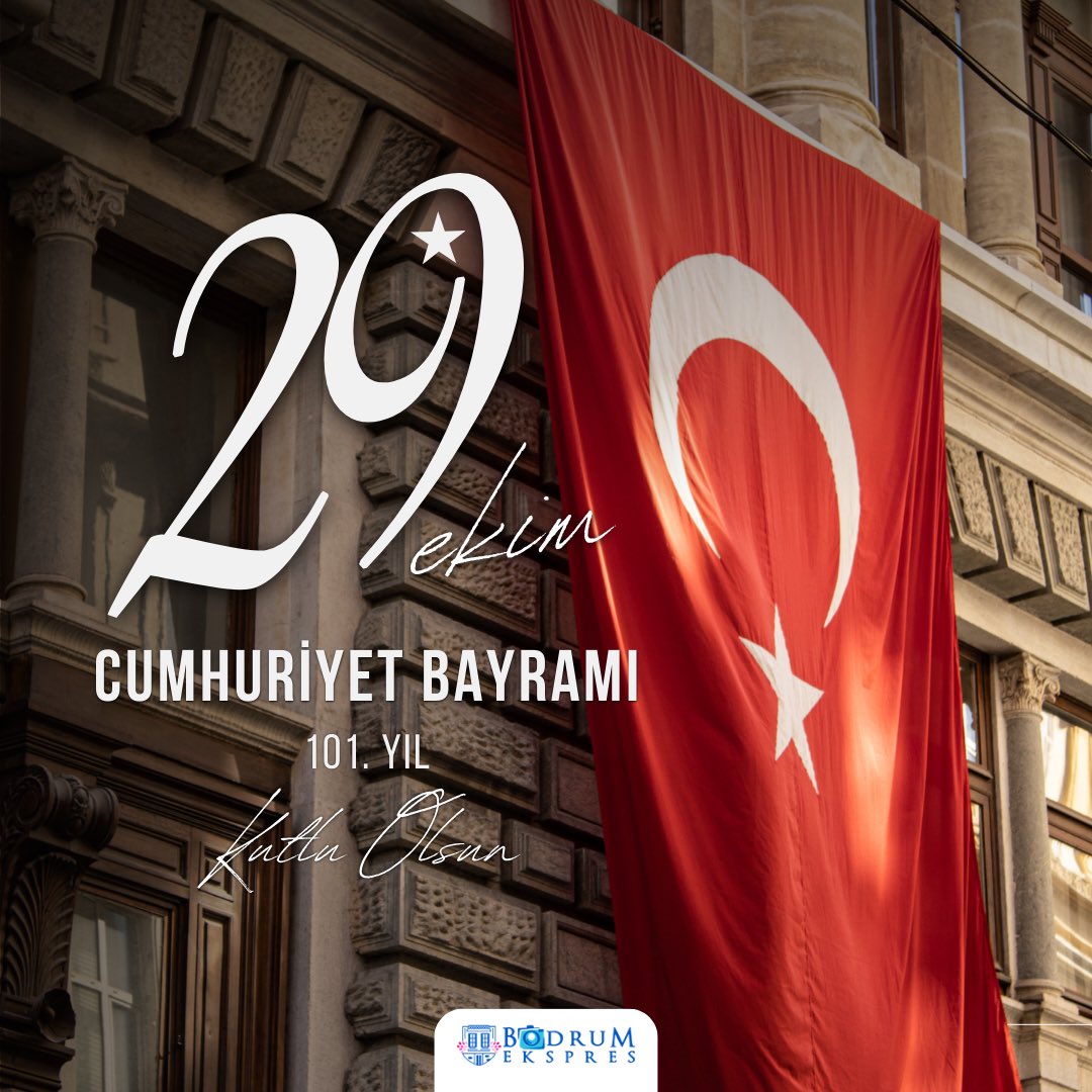 bodrum_ekspres's tweet photo. 29 Ekim, bağımsızlık ve özgürlük yolunda atılan en büyük adımın yıldönümü. Gazi Mustafa Kemal Atatürk’ün öncülüğünde kurulan Türkiye Cumhuriyeti’nin 101. yılını büyük bir gururla kutluyoruz. https://t.co/9RW2s6IMs0