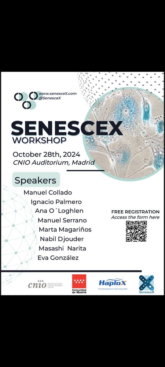 Excited to attend the <a href="/SenesceX/">SenesceX</a> Workshop at the <a href="/CNIOStopCancer/">CNIO Stop Cancer</a> in Madrid! Thrilled about the promising talks on cellular senescence. #SENESCEX #CellularSenescence #CNIO