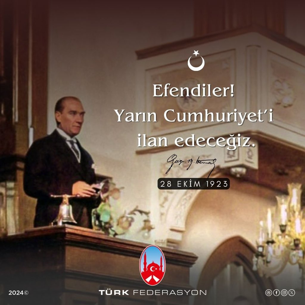 Turk_Federasyon's tweet photo. Efendiler! Yarın Cumhuriyeti ilan edeceğiz.

Gazi Mustafa Kemal ATATÜRK
28 Ekim 1923

#AvrupaTürklügü
#TürkiyeCumhuriyeti
#Cumhuriyet #Atatürk
#28Ekim1923 https://t.co/2EZJrGLjw7