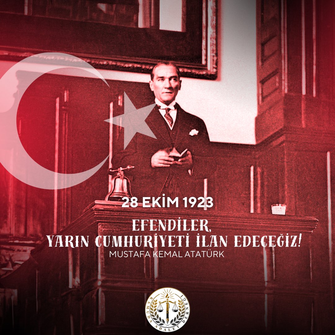 "Efendiler, yarın Cumhuriyeti ilan edeceğiz!" 

Mustafa Kemal Atatürk, 28 Ekim 1923 

#29ekim #28ekim #cumhuriyet #adaled