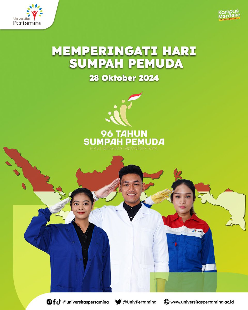 Selamat Hari Sumpah Pemuda
28 Oktober 2024

Maju Bersama Indonesia Raya

Be Global Leaders!

#kampusmerdeka #sumpahpemuda #merdekabelajar #UPER #universitaspertamina