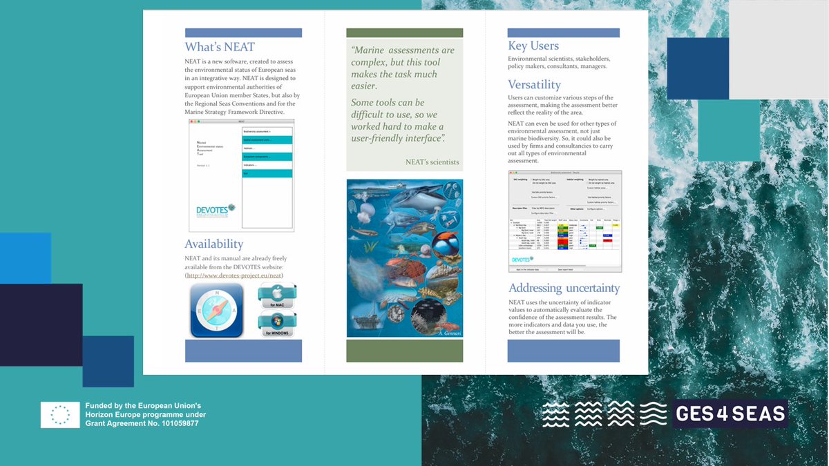 ges4seas_mooc's tweet photo. 🌊#NEAT, one of #GES4SEAS resources, is an integrative tool, used to assess the environmental status of the marine ecosystems under #MSFD. This approach supports identifying the problematic environmental issues needing management. Details at https://t.co/kNsOfUwJmY https://t.co/do6CekBMHW