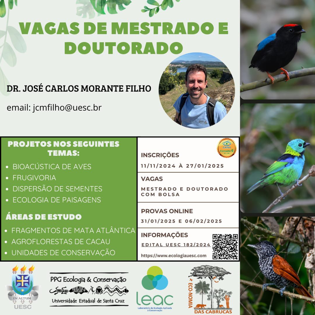 Oportunidade!
Vagas de mestrado e doutorado com bolsa.