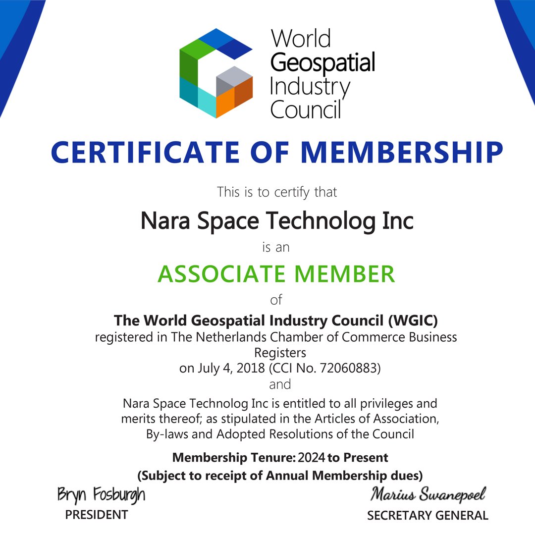 🚀🌍✨We’re happy to report that Nara has joined the World Geospatial Industry Council (WGIC) as an Associate Member as of September 2024 🚀🌍✨