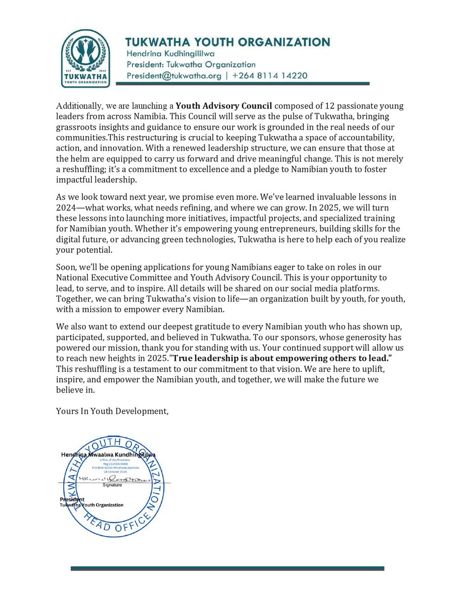 🚨 TYO Leadership Reshuffling Alert! 🚨  Exciting changes are on the way! Want to be part of Tukwatha’s National Executive ? Read our full announcement for details on the new positions and opportunities to apply. Let’s shape the future, together! 🌍💪