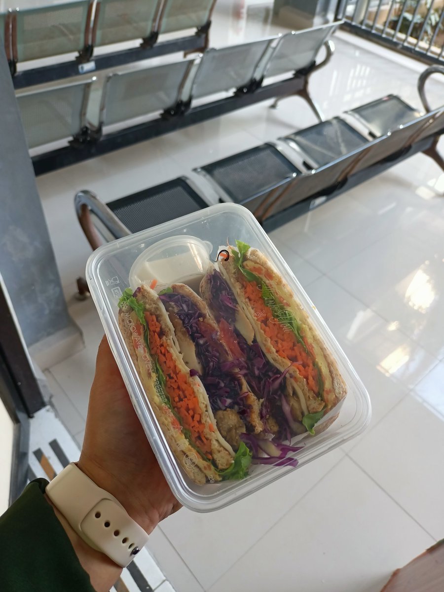 Chuludmhd's tweet photo. Sandwich dg isian fillet dada ayam, telur dadar, kol ungu, wortel, selada hijau, tomat dan keju slice 
Bekal untuk makan siang 🥪

#sandwich #menudiet https://t.co/pewzHCn90P