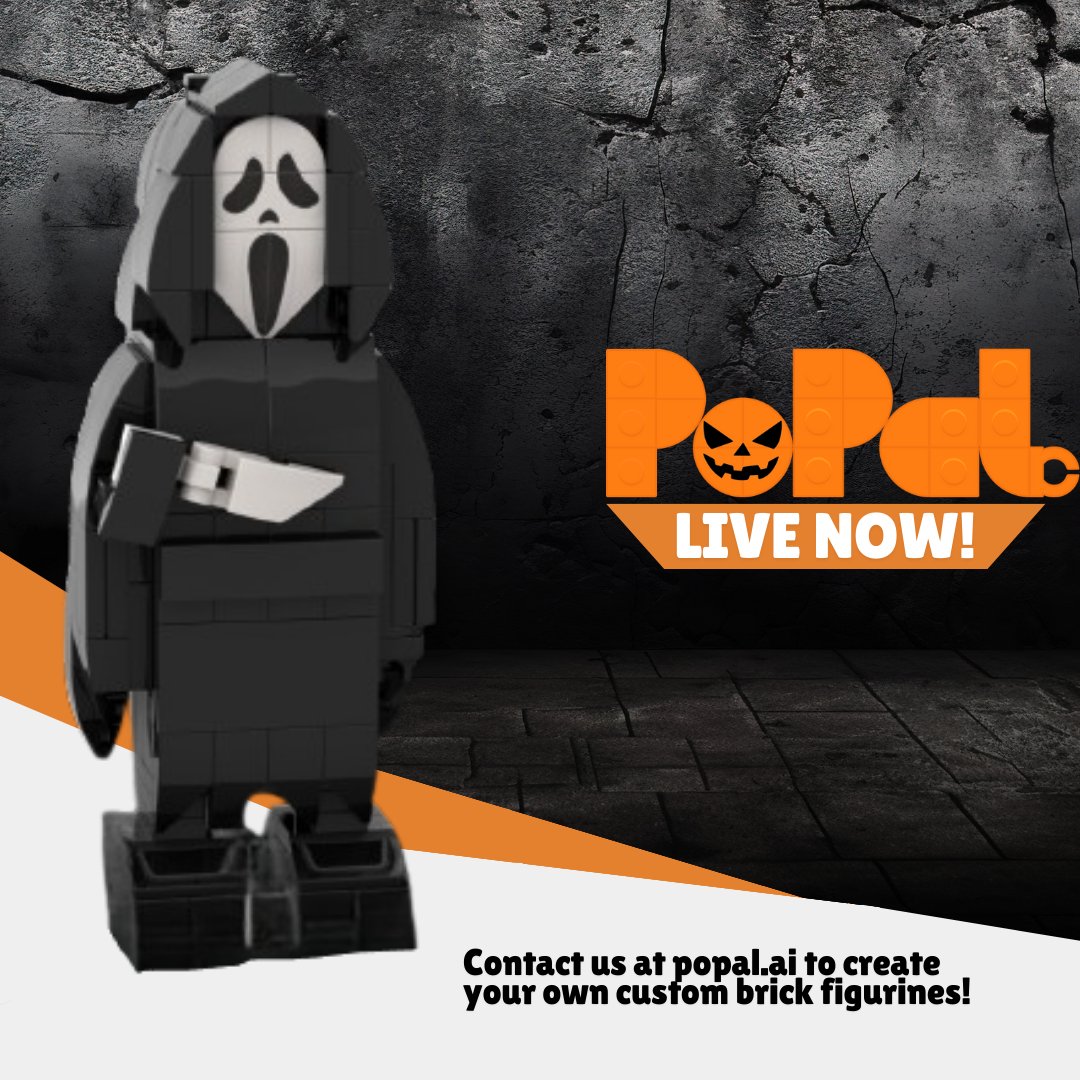 Popal_AI's tweet photo. This #Halloween, prepare to Scream… with excitement! 🎃👻 #Popal's Halloween Figurine is here, and he's ready for you to build! #customfigurines #custombrickfigurines https://t.co/0zZzOwgUBY