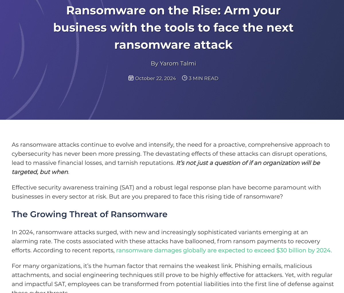 Burcu YARAR (@brcyrr) on Twitter photo We all know that ransomware is rapidly increasing.🤦🏻♀️ Today, I have a useful resource suggestion that you can use to increase your knowledge on this topic❗️👩🏻💻 Don't forget to check it out.🧡
Credit: <a href="/CybeReady/">CybeReady | Security Awareness Training</a> 🌟🙌🏻
Link: kb.cybeready.com/s/ransomware-o…
#CyberSecurity #Ransomware We all know that ransomware is rapidly increasing.🤦🏻♀️ Today, I have a useful resource suggestion that you can use to increase your knowledge on this topic❗️👩🏻💻 Don't forget to check it out.🧡
Credit: <a href="/CybeReady/">CybeReady | Security Awareness Training</a> 🌟🙌🏻
Link: kb.cybeready.com/s/ransomware-o…
#CyberSecurity #Ransomware