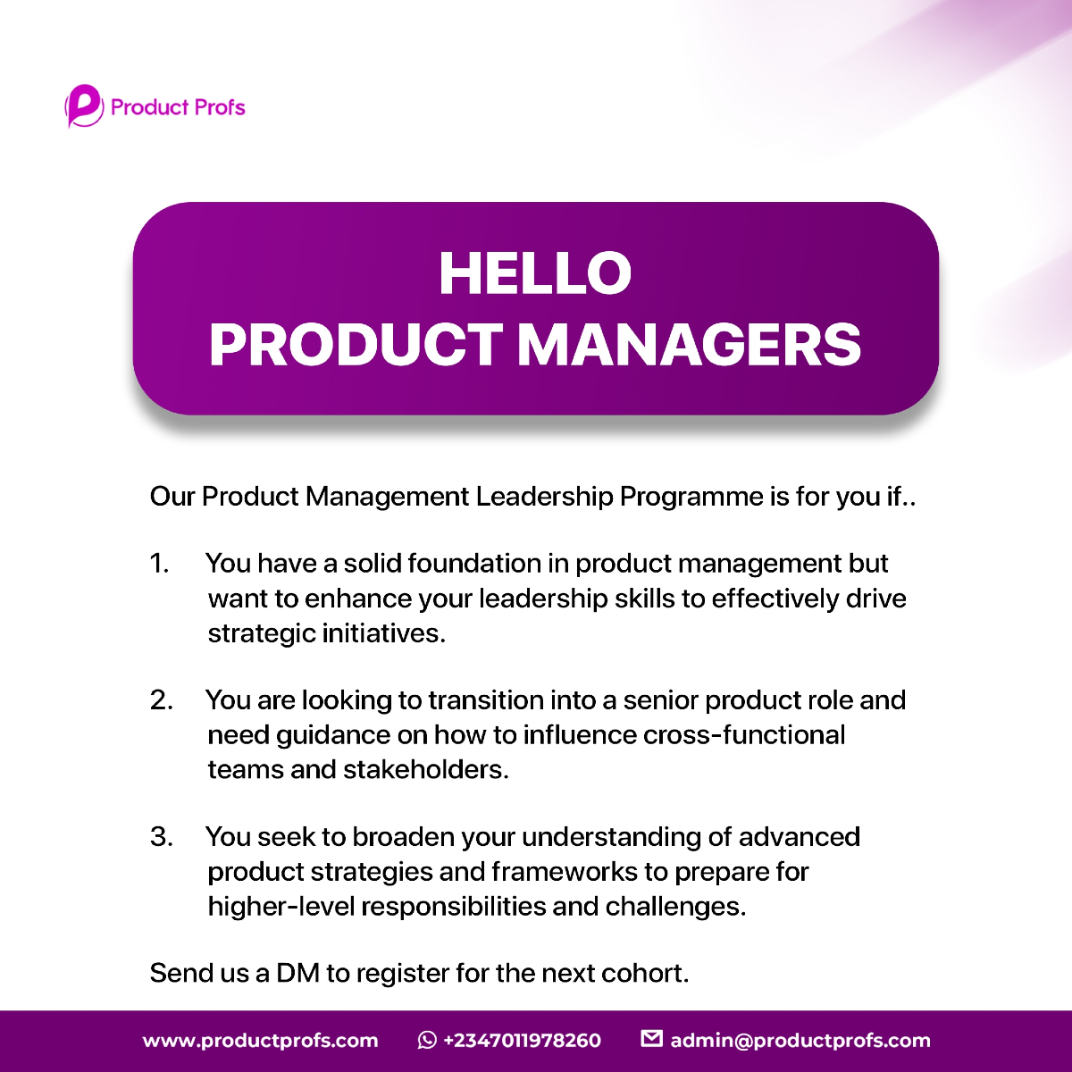 ProductProfs's tweet photo. Do you fit into any of these descriptions? Click on the link https://t.co/O1U2fGpi0S now to get started with our leadership program.

#TechSkills #CareerGrowth #Newbiesintech #howtobecomeapm #productprofs https://t.co/T3F4ulbs5A
