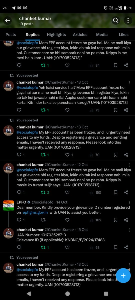 ChanketKumar's tweet image. "@socialepfo My PF account has been frozen for over a year! I filed a grievance and sent 15+ messages, yet no action taken. Your video promised a fix in 2 months—when will this actually be resolved? This delay is unacceptable. #ResolveMyIssue 
Grievance :KNBNG/E/2024/19042