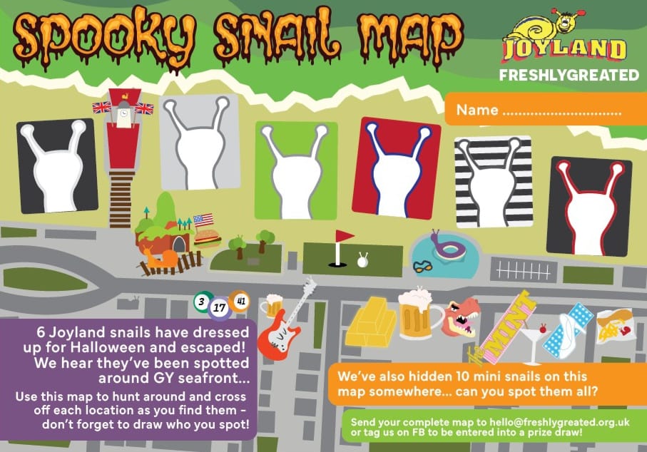 Joyland (@joylandgy) on Twitter photo 🐌 Spooky Snail Trail! 🐌
Joyland's snails are loose on Yarmouth seafront! Help us hunt them down this half term—grab a map at Joyland, The Tower Bar, Jurassic Journey, Yarmouth Library, or Costa. Thanks to <a href="/FreshlyGreated/">Freshly Greated</a> for this free Halloween fun! 🎃 #SpookySnailTrail 🐌 Spooky Snail Trail! 🐌
Joyland's snails are loose on Yarmouth seafront! Help us hunt them down this half term—grab a map at Joyland, The Tower Bar, Jurassic Journey, Yarmouth Library, or Costa. Thanks to <a href="/FreshlyGreated/">Freshly Greated</a> for this free Halloween fun! 🎃 #SpookySnailTrail