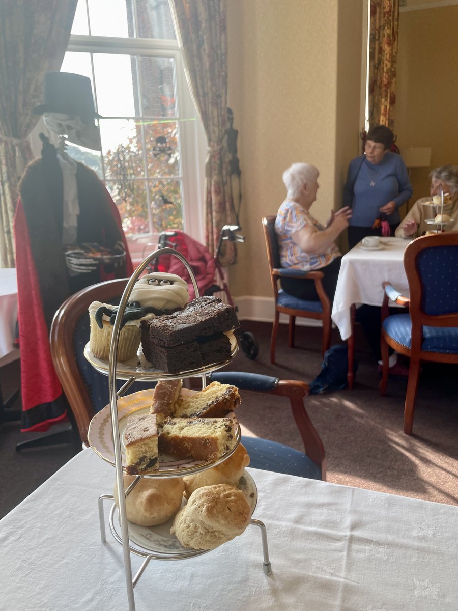mhretirement's tweet photo. Spooky fun and sweet treats! 🎃 
Our Halloween coffee morning at Middleton Hall was a delight, thanks to the creative cakes from Darlington College students and stunning autumn floral centrepieces from our talented gardeners🍂 https://t.co/WiwqJWHj70