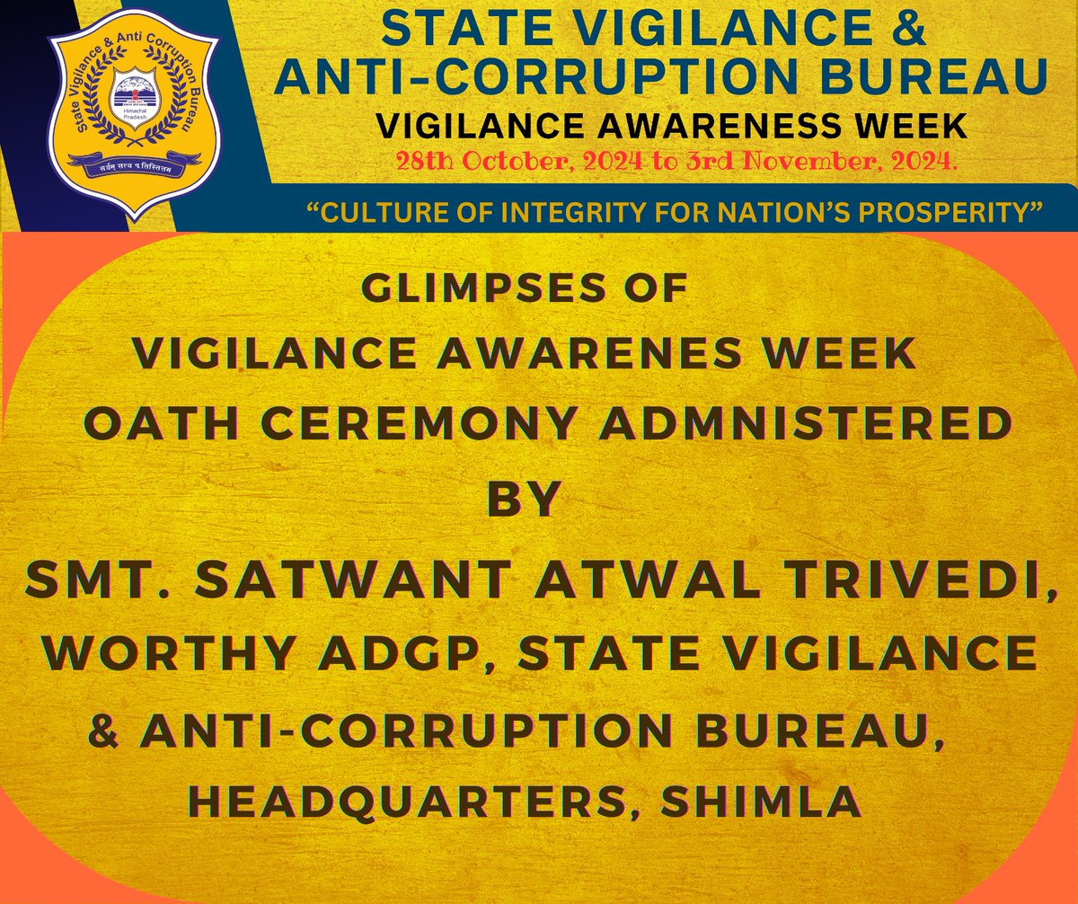 hpsvacb's tweet photo. Glimpses of Vigilance Awareness Week Oath Ceremony @airnews_shimla @AUHimachal @DDNewsHimachal @News18Himachal @himachalpolice @thetribunechd https://t.co/sgbmk5As7p