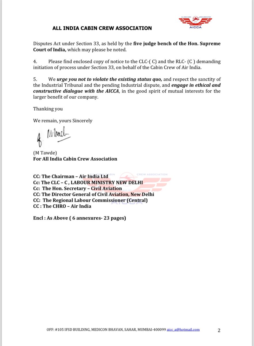 ALL INDIA CABIN CREW ASSOCIATION tweet media