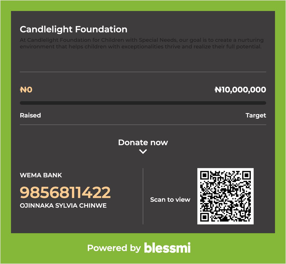 Join us in supporting the @candlelight_specialneeds in their quest to empower children in underserved communities.
Visit the link in our bio to donate or scan the QR code.
#blessmi #donate #childrenempowerment