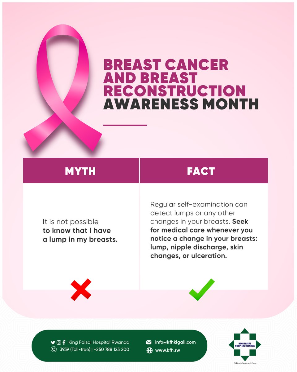 kfaisalhospital's tweet photo. 📢 Breast Cancer Awareness: Let's Break the Myths Together! 🎗️

We are committed to empowering our community with the right knowledge to fight breast cancer. Misconceptions about breast cancer can prevent early detection and life-saving treatments. Understanding the facts is a crucial step towards better health.

Swipe through this post to explore common myths versus facts about breast cancer. Knowing the truth can help you protect yourself and loved ones!

Remember, regular screenings and being informed are key to early detection. 🩺💖

👉 Take action today: schedule your breast exam, learn the symptoms, and share this post to spread awareness.

#KFHcares #BreastCancerAwareness #BreakTheMyths #HealthEducation #EarlyDetectionSavesLives
