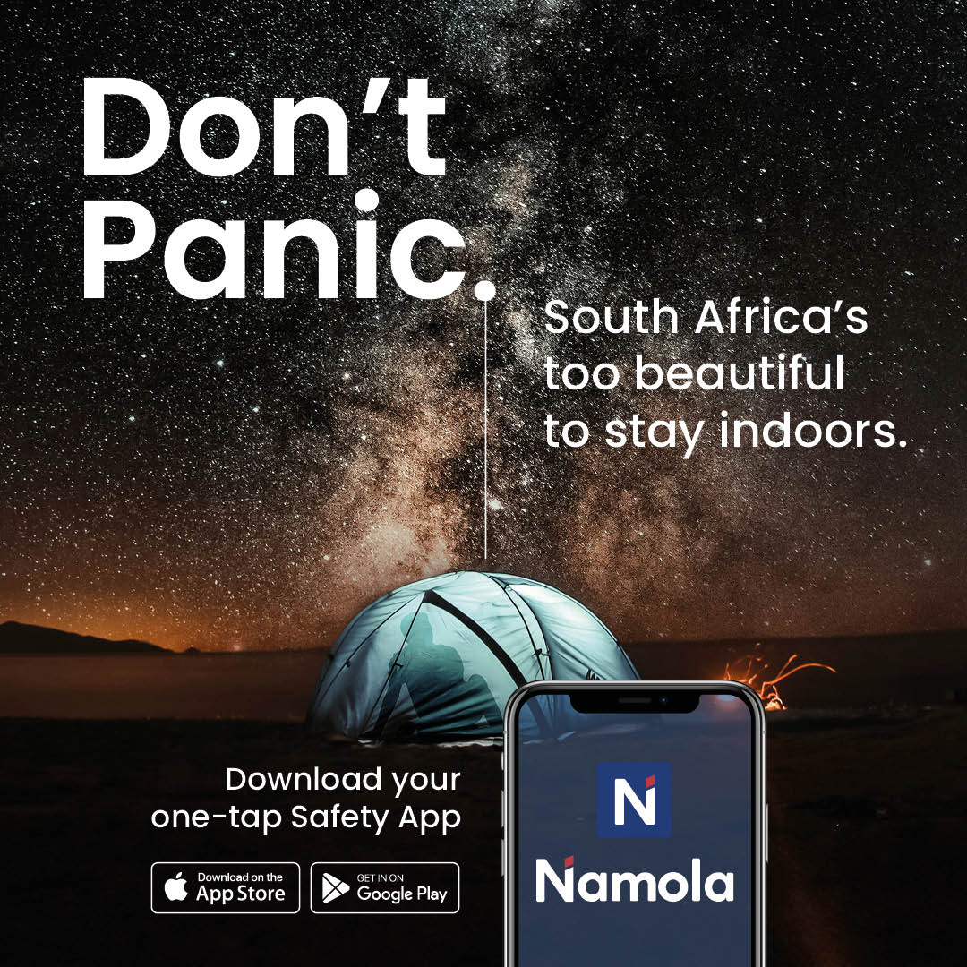 Don't Panic. Explore our beautiful country safely 

Download the Namola app and sign up for FREE

#dontpanic #namola #proudlysouthafrican