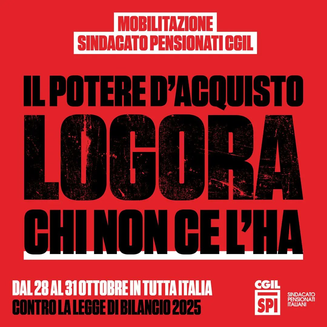 🟥 Al via la mobilitazione dei pensionati della Cgil: dal 28 al 31 ottobre tornano in piazza per protestare contro una legge di bilancio inadeguata, che non tiene conto dei bisogni delle persone

Il potere logora chi non ce l'ha

Info: tinyurl.com/2p94bwjj