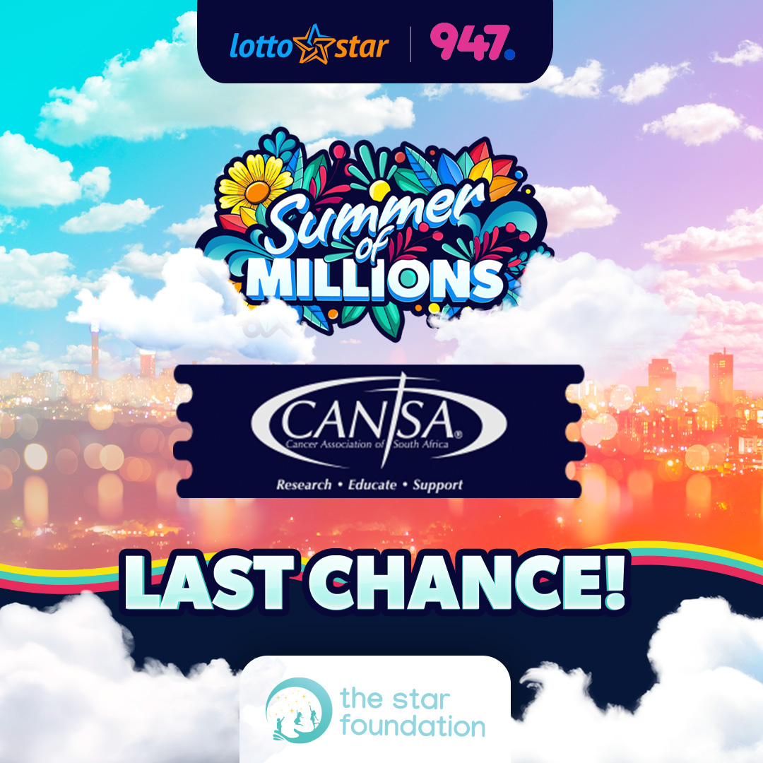 Final week alert! This is your last chance to win BIG for yourself and <a href="/CANSA/">CANSA</a> with <a href="/LottoStar/">LottoStar</a> Summer of Millions competition on <a href="/947/">947</a>! 

Enter now to make an impact on the lives of those affected by cancer.

To read more: bit.ly/4dLfnW1

#SummerofMillions #starfoundation