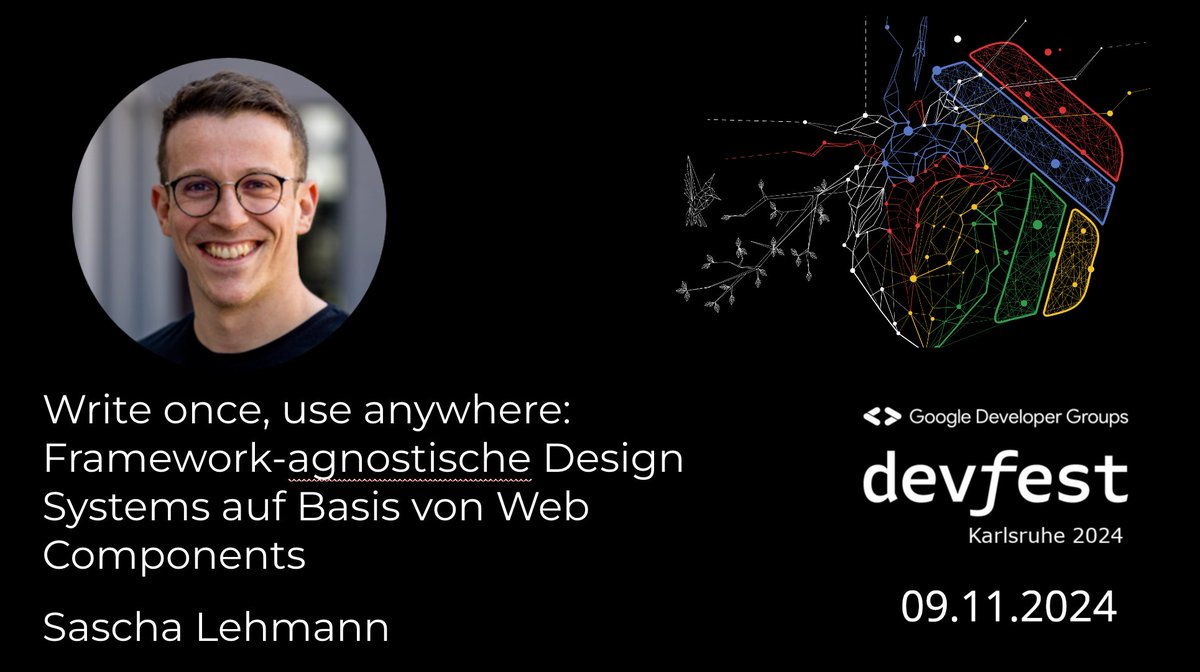 🌐 Framework-agnostische Design Systems leicht gemacht! 

<a href="/derLehmann_S/">Sascha Lehmann</a>  von <a href="/thinktecture/">Thinktecture</a> zeigt, wie du mit #WebComponents und #Lit flexible, leichtgewichtige Komponenten entwickelst – egal ob #Angular, #React oder #Vue. 

🔗 Sei dabei: devfestka.de/home #DevFestKA