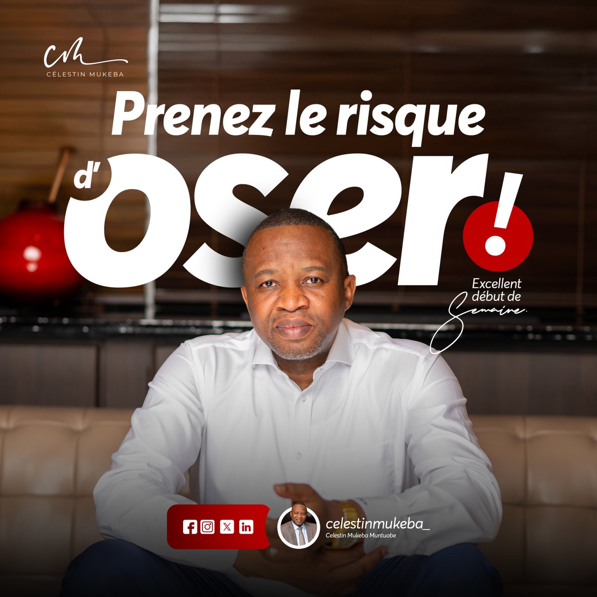 CelestinMukeba's tweet image. Passez à l'action pour concrétiser ce projet qui vous tient à coeur.
Cette semaine, OSEZ !
Excellent début de semaine !
#Motivation #actions #Travail