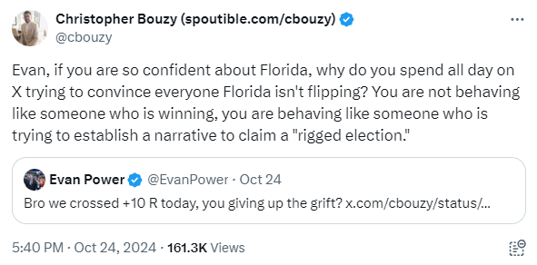 cbouzy's tweet photo. "Let's make it too big to rig..."

I tried to warn ya'll. Evan has been touting the "1,000,000+ registration advantage" and early vote lead to set the stage for a rigged election narrative. "How could Democrats flip Florida when we had such an early vote lead?" https://t.co/zOgctZ5DyV