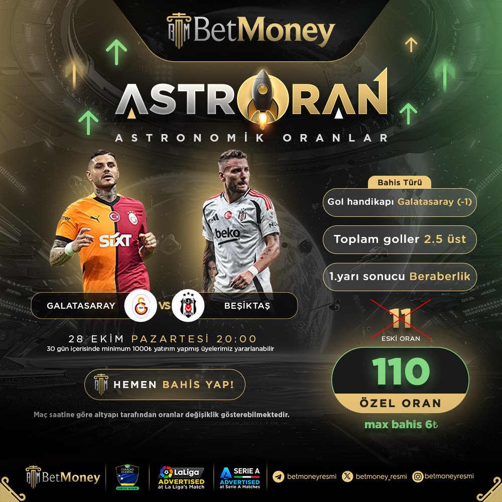 📣 BetMoney’e Özel AstrOranlar İle Daha Fazla Kazanma Fırsatı❗

🚨 %19’a Varan Kombine Bonusu ve Mega Spor Jackpot ile İnanılmaz Kazançlar Seni Bekliyor❗

🚀 Dünya’nın ve Türkiye’nin Lisanslı En Güvenilir Bahis ve Casino Sitesi❗

📲 Süper Lig > Özel Bahisler 💸