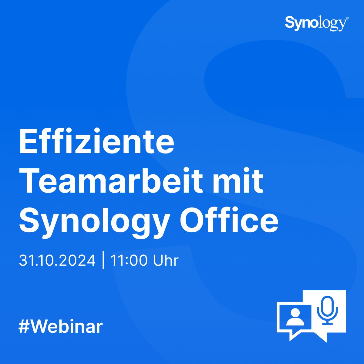🔍 Erfahrt, wie ihr mit Synology Office und seinen Tools eure Teamarbeit optimieren könnt – von Echtzeit-Dokumentenmanagement bis zu sicheren Datenabläufen.

📅 Termin: 31.10.2024, 11:00-12:00 Uhr

Jetzt anmelden: sy.to/ggnxe

#Webinar #SynologyOffice #Teamarbeit