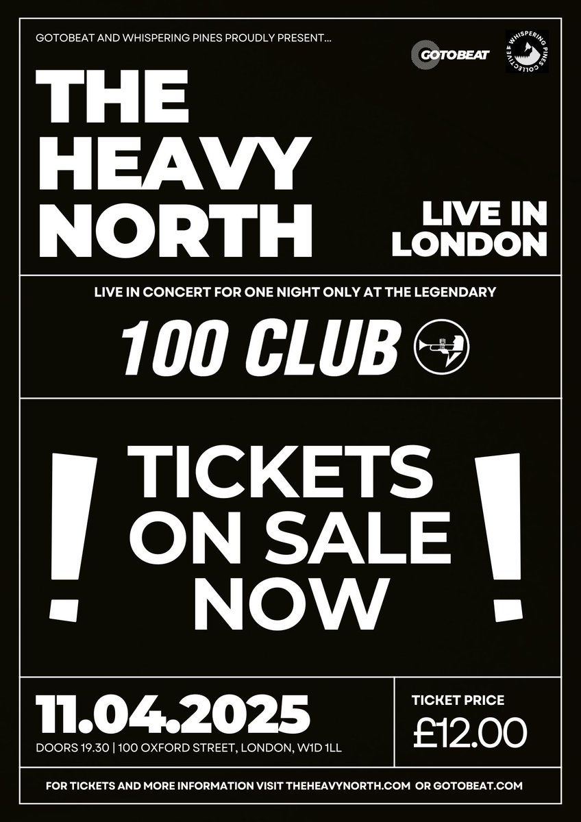 ‼️ON SALE NOW‼️

Tickets for our London headline show at the iconic <a href="/100clubLondon/">The 100 Club</a> on Friday 11th April 2025 are ON SALE NOW! 

Tickets available from Gotobeat or <a href="/dicefm/">DICE</a> at the links below...

GoToBeat: gotobeat.com/gig/the-heavy-…

Dice: link.dice.fm/If73a8d79053
