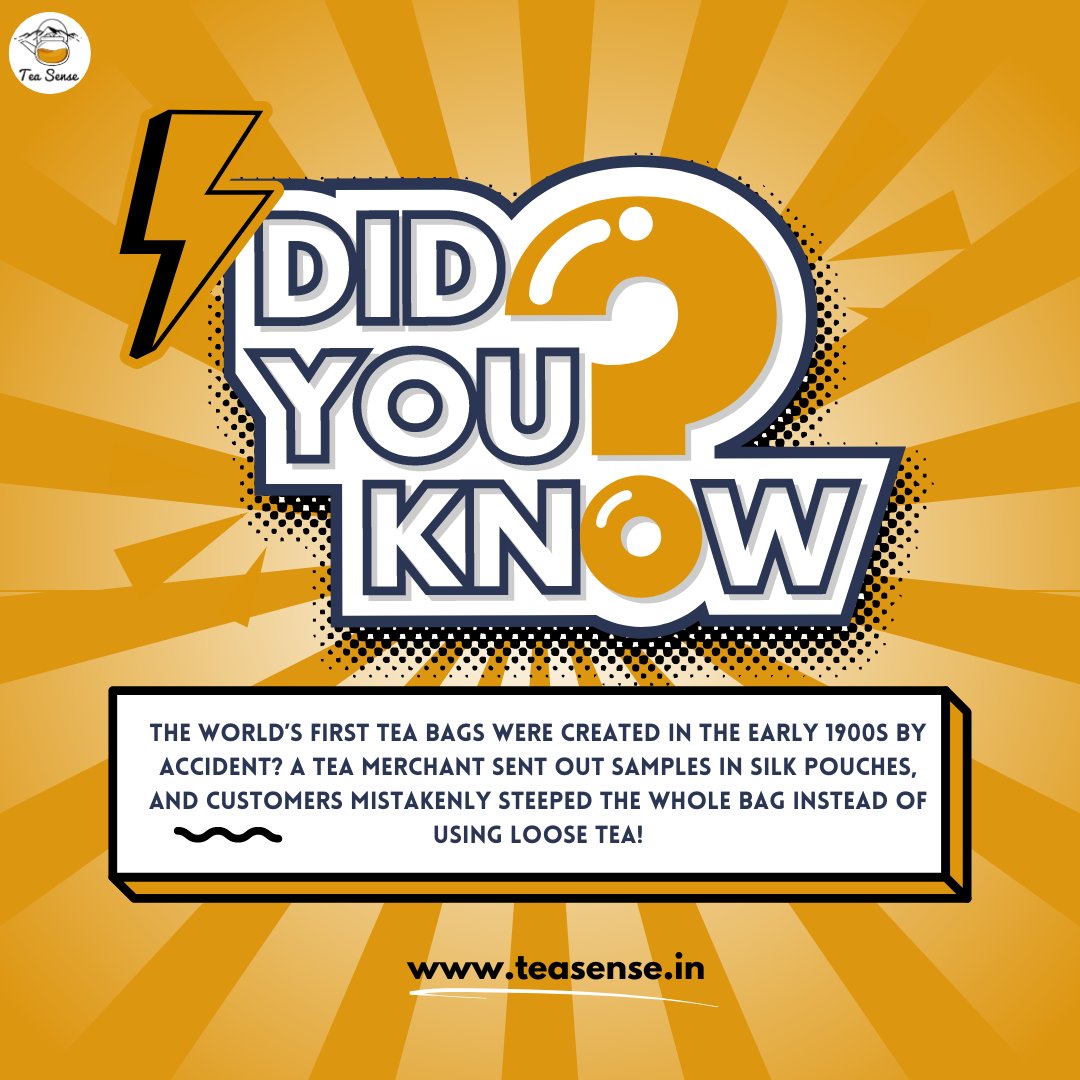 theteasense's tweet photo. Did you know?

The world’s first tea bags were created in the early 1900s by accident? A tea merchant sent out samples in silk pouches, and customers mistakenly steeped the whole bag instead of using loose tea! 

#teasense #chai #tea #chailover #tealover #facts #didyouknow https://t.co/6DnzKbIps4