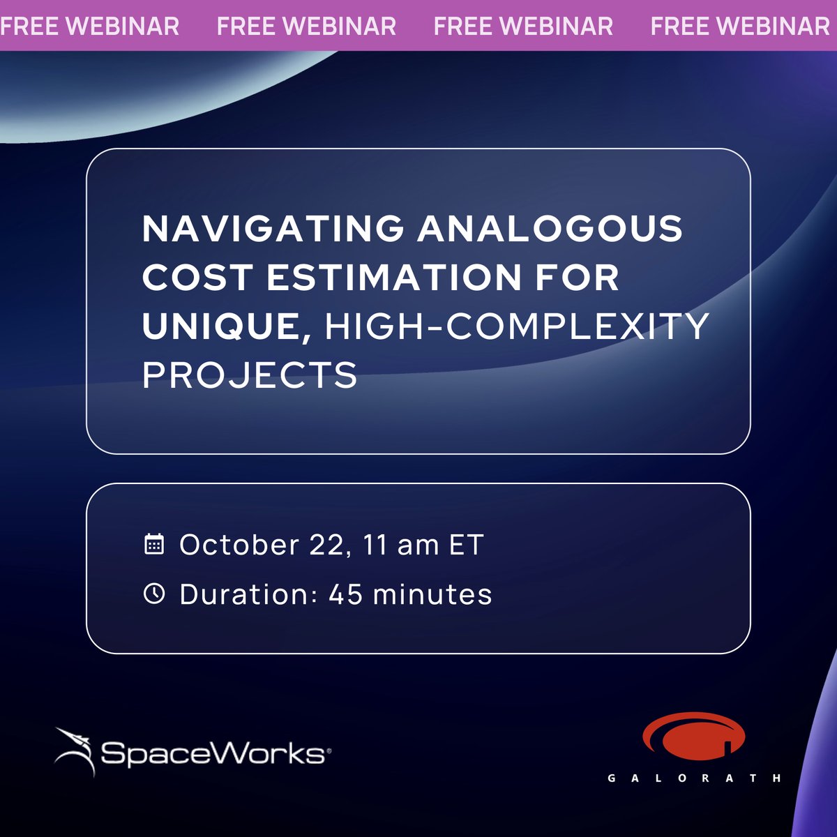 🛠️ Estimating costs for complex projects? Join Galorath and SpaceWorks on Oct 22 for a 45-min webinar to improve cost accuracy for next-gen projects.

🚀 Streamline your process
📊 Enhance cost accuracy
🔗 Build a better cost library

galorath.com/events/webinar…