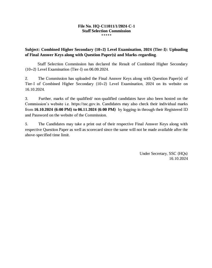 Amarkaradiya's tweet image. CHSL 2024 (Tier-I) Final Answer Key And Marks Notice जारी।
#Ssc #Sscchsl #sscupdates #govtjobs #Govtjobsupdate #examupdates