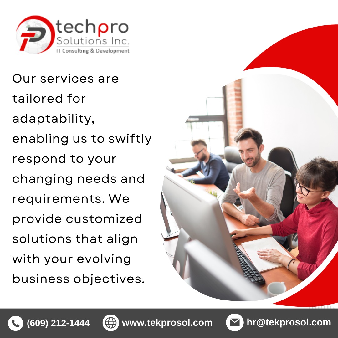 TekProSol's tweet image. Tailored for adaptability, our services swiftly respond to your changing needs with customized solutions that align with your evolving business objectives. Let&apos;s grow together!

#Adaptability #CustomizedSolutions #BusinessGrowth #TailoredServices #EvolvingNeeds #TechproSolutions