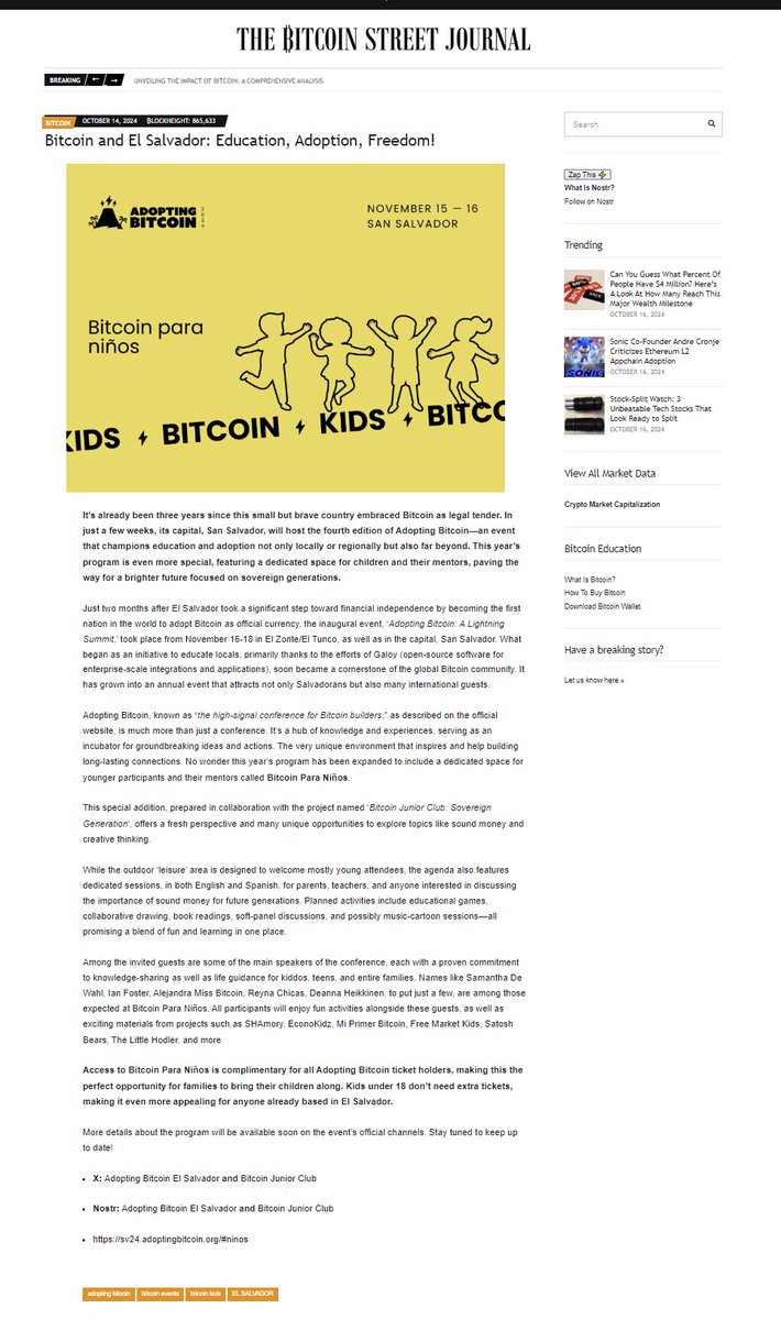 BTCJuniorClub's tweet photo. Hope to see you at Bitcoin Para Niños 🧡🇸🇻 
More info in the article below:

"𝑰𝒏 𝒋𝒖𝒔𝒕 𝒂 𝒇𝒆𝒘 𝒘𝒆𝒆𝒌𝒔, 𝑺𝒂𝒏 𝑺𝒂𝒍𝒗𝒂𝒅𝒐𝒓, 𝒘𝒊𝒍𝒍 𝒉𝒐𝒔𝒕 𝒕𝒉𝒆 𝒇𝒐𝒖𝒓𝒕𝒉 𝒆𝒅𝒊𝒕𝒊𝒐𝒏 𝒐𝒇 𝑨𝒅𝒐𝒑𝒕𝒊𝒏𝒈 𝑩𝒊𝒕𝒄𝒐𝒊𝒏—𝒂𝒏 𝒆𝒗𝒆𝒏𝒕 𝒕𝒉𝒂𝒕 𝒄𝒉𝒂𝒎𝒑𝒊𝒐𝒏𝒔 𝒆𝒅𝒖𝒄𝒂𝒕𝒊𝒐𝒏 𝒂𝒏𝒅 𝒂𝒅𝒐𝒑𝒕𝒊𝒐𝒏 𝒏𝒐𝒕 𝒐𝒏𝒍𝒚 𝒍𝒐𝒄𝒂𝒍𝒍𝒚 𝒐𝒓 𝒓𝒆𝒈𝒊𝒐𝒏𝒂𝒍𝒍𝒚 𝒃𝒖𝒕 𝒂𝒍𝒔𝒐 𝒇𝒂𝒓 𝒃𝒆𝒚𝒐𝒏𝒅. 𝑻𝒉𝒊𝒔 𝒚𝒆𝒂𝒓’𝒔 𝒑𝒓𝒐𝒈𝒓𝒂𝒎 𝒊𝒔 𝒆𝒗𝒆𝒏 𝒎𝒐𝒓𝒆 𝒔𝒑𝒆𝒄𝒊𝒂𝒍, 𝒇𝒆𝒂𝒕𝒖𝒓𝒊𝒏𝒈 𝒂 𝒅𝒆𝒅𝒊𝒄𝒂𝒕𝒆𝒅 𝒔𝒑𝒂𝒄𝒆 𝒇𝒐𝒓 𝒄𝒉𝒊𝒍𝒅𝒓𝒆𝒏 𝒂𝒏𝒅 𝒕𝒉𝒆𝒊𝒓 𝒎𝒆𝒏𝒕𝒐𝒓𝒔, 𝒑𝒂𝒗𝒊𝒏𝒈 𝒕𝒉𝒆 𝒘𝒂𝒚 𝒇𝒐𝒓 𝒂 𝒃𝒓𝒊𝒈𝒉𝒕𝒆𝒓 𝒇𝒖𝒕𝒖𝒓𝒆 𝒇𝒐𝒄𝒖𝒔𝒆𝒅 𝒐𝒏 𝒔𝒐𝒗𝒆𝒓𝒆𝒊𝒈𝒏 𝒈𝒆𝒏𝒆𝒓𝒂𝒕𝒊𝒐𝒏𝒔."

Link⚓️
https://t.co/qXmBpVX7So