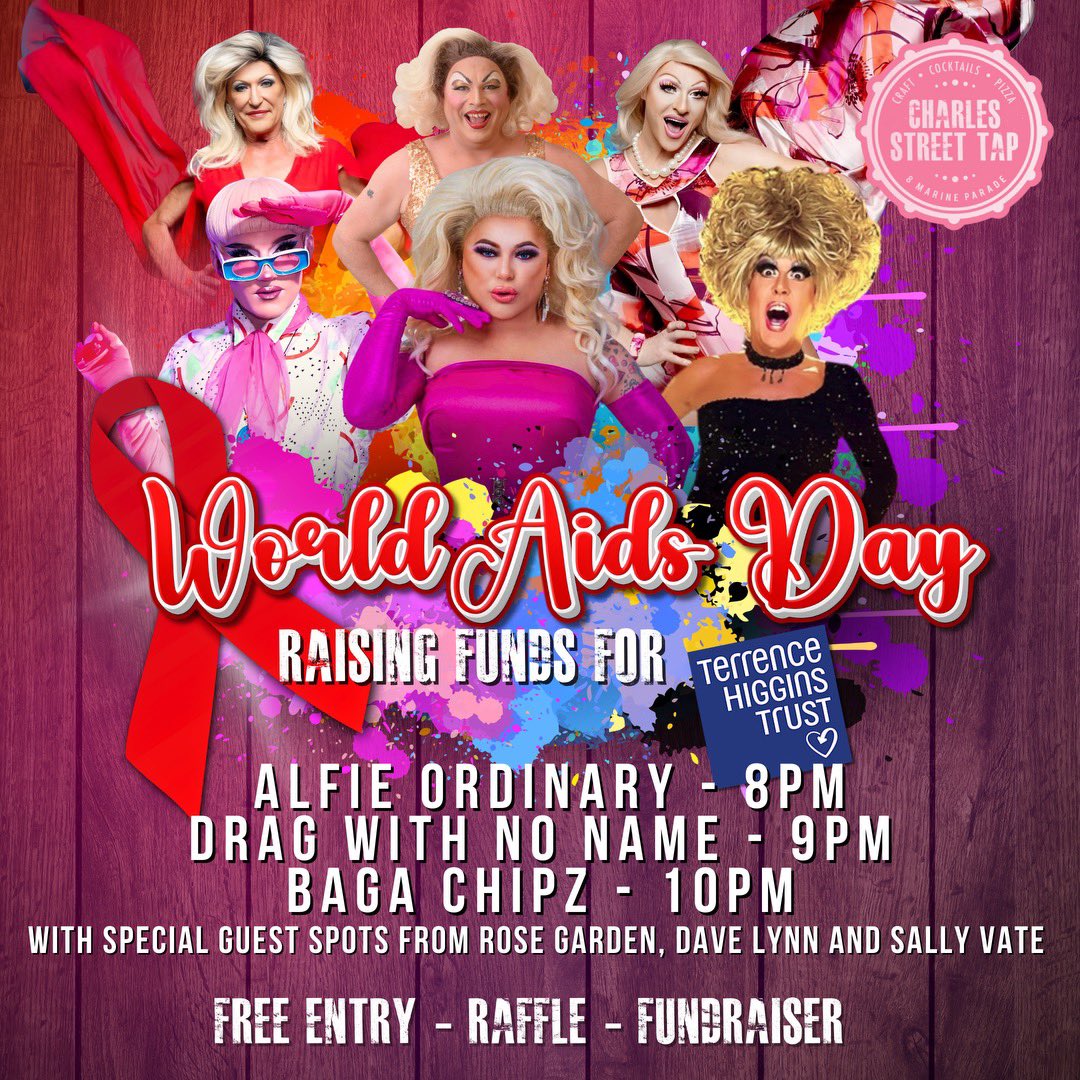 Sally Vate (@sallyv8) on Twitter photo Here’s something for the diary. World AIDS Day fundraiser for <a href="/THT_brighton/">Terrence Higgins Trust Brighton & Hove</a> hosted by @dragwithnoname and we have a great line up <a href="/Missrosegdn/">Rose Garden</a> <a href="/DameDaveLynn/">Dave Lynn</a> <a href="/AlfieOrdinary/">Alfie Ordinary</a> and, oh yes, <a href="/bagachipzuk/">Baga Chipz 🍁</a> only at <a href="/CharlesStTapBri/">Charles Street Tap</a>
Book a table via
charlesstreettap.co.uk/party-booking Here’s something for the diary. World AIDS Day fundraiser for <a href="/THT_brighton/">Terrence Higgins Trust Brighton & Hove</a> hosted by @dragwithnoname and we have a great line up <a href="/Missrosegdn/">Rose Garden</a> <a href="/DameDaveLynn/">Dave Lynn</a> <a href="/AlfieOrdinary/">Alfie Ordinary</a> and, oh yes, <a href="/bagachipzuk/">Baga Chipz 🍁</a> only at <a href="/CharlesStTapBri/">Charles Street Tap</a>
Book a table via
charlesstreettap.co.uk/party-booking