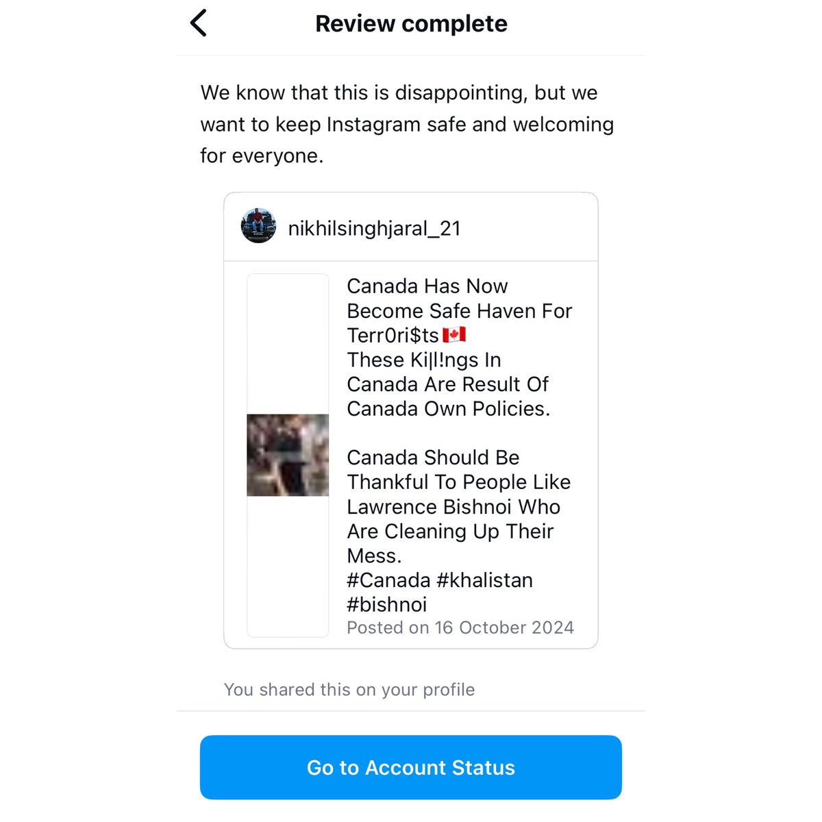 Nikhilsingh21_'s tweet photo. So Now You Cannot Use/ Search The Name Lawrence Bishnoi On Instagram😂
According To Instagram Lawrence Bishnoi Is Associated With Dangerous Organizations But On Other Hand Osama Bin Ladin And Dawood Ibrahim Are Instagram Influencers So No Restrictions😂
#LawrenceBishnoi https://t.co/qV7hV9hTVi