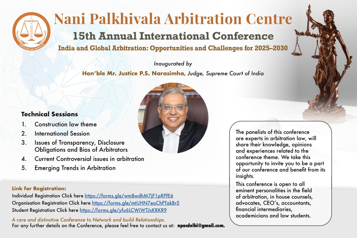 NPACARBITRATION's tweet photo. NPAC International Conference 2024
October 18 &amp; 19, 2024
Contact npacdelhi@gmail.com for further details https://t.co/SBu71IOta5