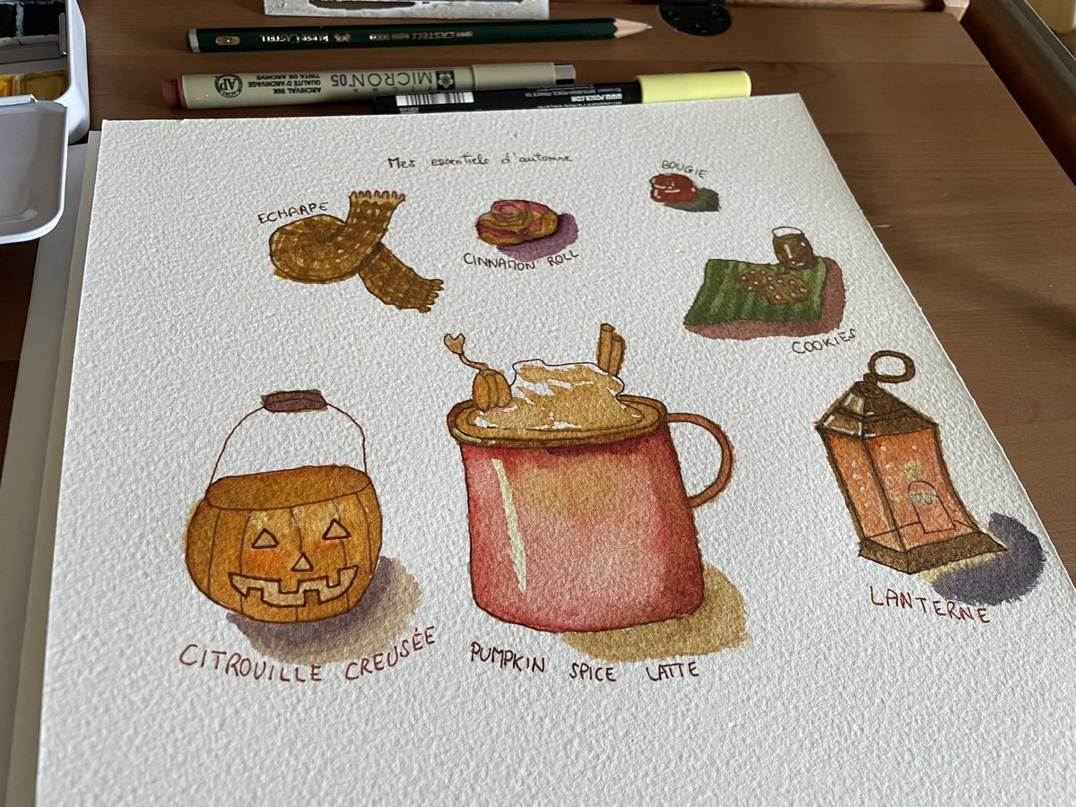 lafeecrochete's tweet photo. #pumpkinspicelatte #cinnamonroll #cookies 🍪🥛 #bougie 🕯️ #écharpe 🧣 #lanterne 🏮 #citrouille
#art #aquarelle #watercolor
#tuto #shadow ⚫️🟣 #step8
@artwderya ☕️🧁🎃🎨🖌️🌀🍂
#fall #painting #new https://t.co/UcCHniAiv6