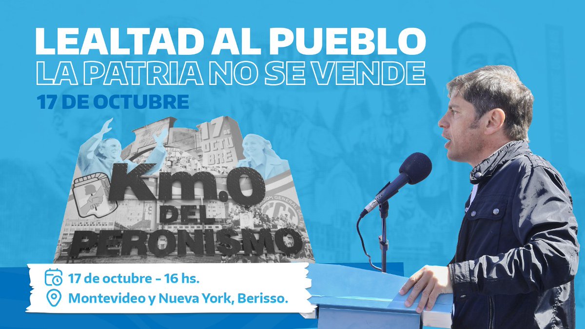 Este jueves nos encontramos en #Berisso para recordar la gesta histórica que nos enseñó que la lealtad es con el pueblo y la Patria no se vende.

¡Nos vemos en el kilómetro 0 del peronismo! ✌️