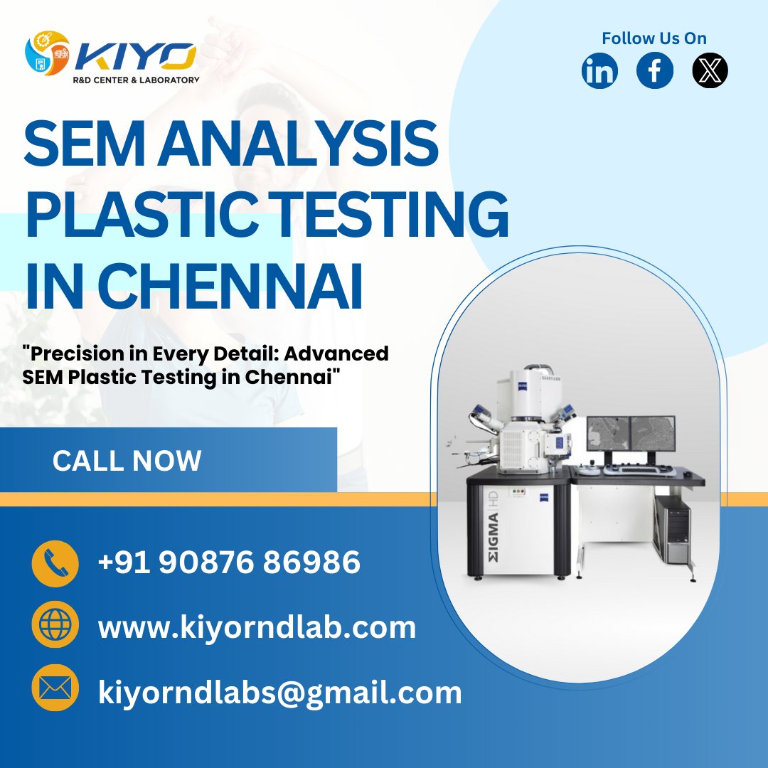 Kiyorndlab's tweet image. 🔬 Unlock the Power of SEM Analysis for Plastic Testing in Chennai! 🔬

In these Days ’s aggressive commercial landscape, making sure the quality and performance of plastic substances is crucial. #PlasticTesting #SEMAnalysis #QualityControl #R&amp;amp;D #Innovation #ChennaiManufacturing