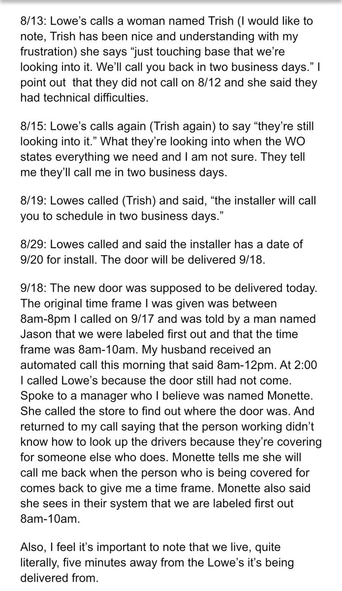 A warning to all. Do NOT use <a href="/Lowes/">Lowe's</a> for any sort of home renovations. It has been the worst experience and customer service I’ve ever experienced. <a href="/MarvinREllison/">Marvin Ellison, Chairman & CEO of Lowe’s</a> You may want to take at this so you’re aware of the customer service and quality of work you stand for. 

Our story