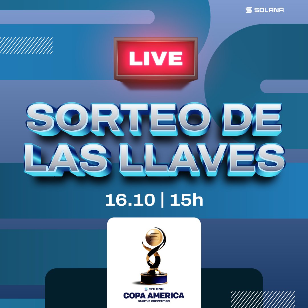 ¡Atención, competidores y aficionados 📣!

Hoy, a las 19hrs, en nuestro canal de YouTube, haremos el sorteo oficial de los grupos de la Copa América.

Las 16 startups clasificadas están listas para la batalla en el torneo Web3 más grande de América Latina 🏆.

Conozcan a sus