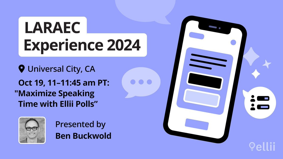 Ellii will be in Universal City, California, at the 2024 LARAEC Experience conference this coming weekend. Will you be attending? Don't miss out on this informative session. We can't wait to see you there!

#Ellii #ELL #EL #ELT #LARAEC2024 #conference