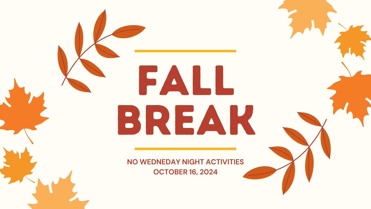 FirstMooreSM's tweet photo. We will not have any Wednesday night activities at the church due to fall break.

Some of our seniors are organizing a worship service tonight at the Shuman's house. If you are interested in going or need more info, please contact Sophia, Emma, or Layla. https://t.co/CE1khpnXpq