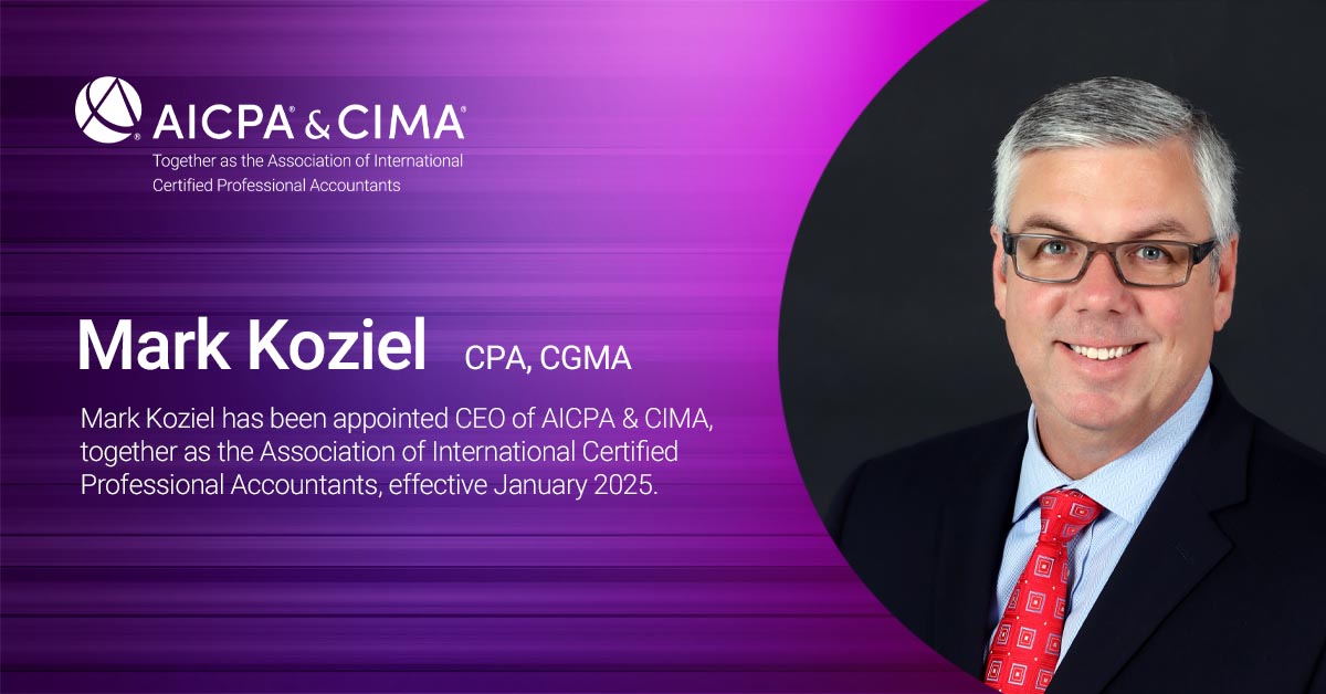 Following an extensive global search, the Board of Directors of the Association of International Certified Professional Accountants has named Mark Koziel, CPA, CGMA, as the organization’s next CEO. Koziel will succeed Barry Melancon, CPA, CGMA. bit.ly/4f4EPXE