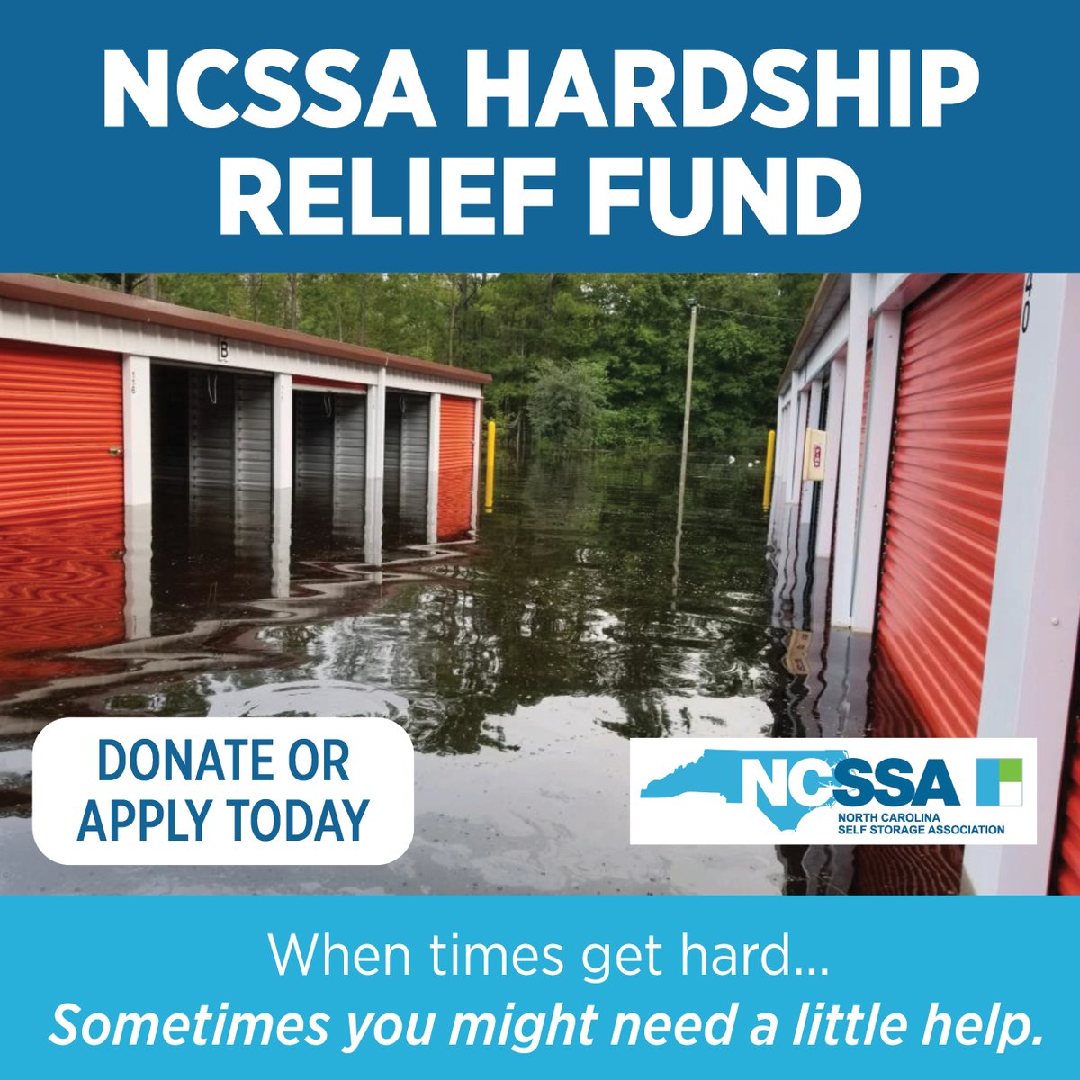 The NCSSA is accepting applications for its Hardship Relief Fund. If you were affected by Helene and work in self storage you can apply for assistance.  If you are looking to help those in need, make a donation today. Click here for info ow.ly/2lxs50TFCCv