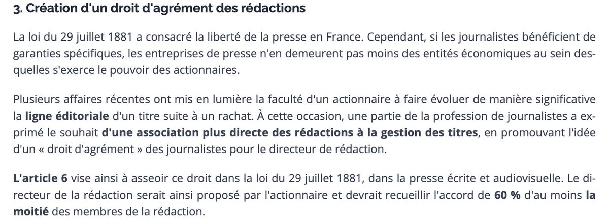 Article_34's tweet photo. Une proposition de loi PS "visant à renforcer l'indépendance des médias et à mieux protéger les journalistes", sera examinée demain au Sénat. Son article 6 porte sur le droit d'agrément.  👉https://t.co/jTsfOfoIGz
3/ https://t.co/melNDqKPco