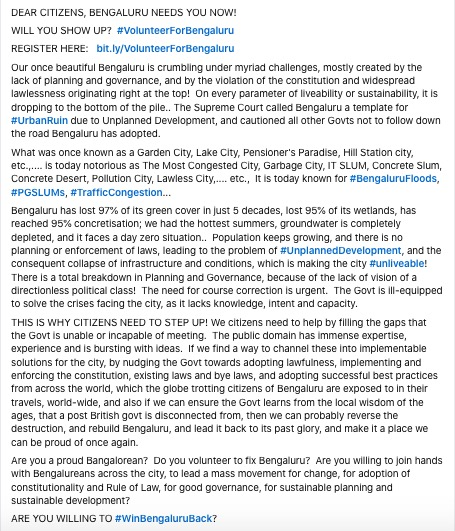 BengaluruAgenda's tweet photo. 3/n What have we done with our city?
#BengaluruFloods #DayZero #WaterCrisis #MostCongestedCity #ITSLUM #PGSLUMs #illegalBuildings #Lawlessness
Join hands to #WinBengaluruBack #Volunteer4Bengaluru
REGISTER: https://t.co/NAbITX8PtD
#SaveBengaluru #CitizensAgendaForBengaluru https://t.co/X0L3SlPJWu